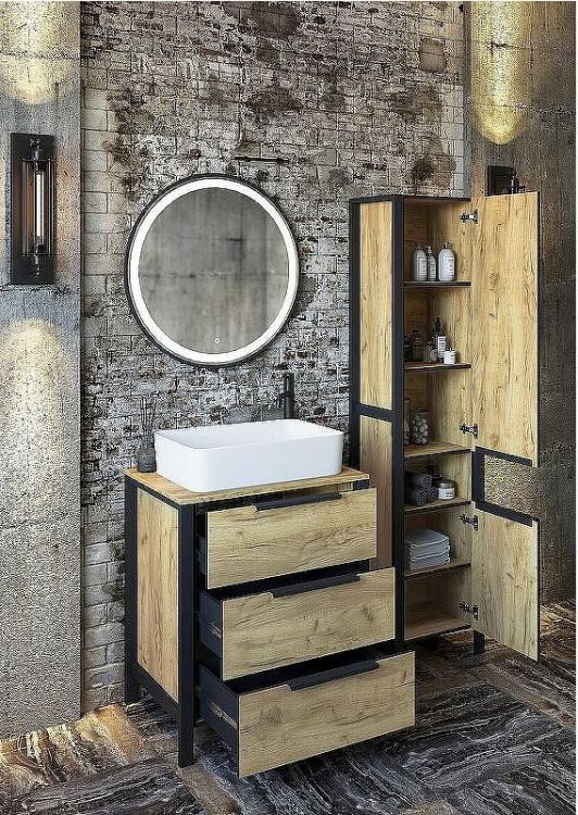 Шкаф пенал Sanflor Гард 2 43 С22584 Дуб крафт золотой Черный