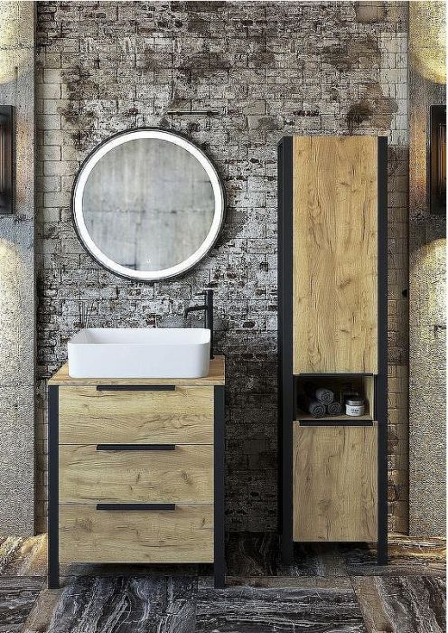 Шкаф пенал Sanflor Гард 2 43 С22584 Дуб крафт золотой Черный