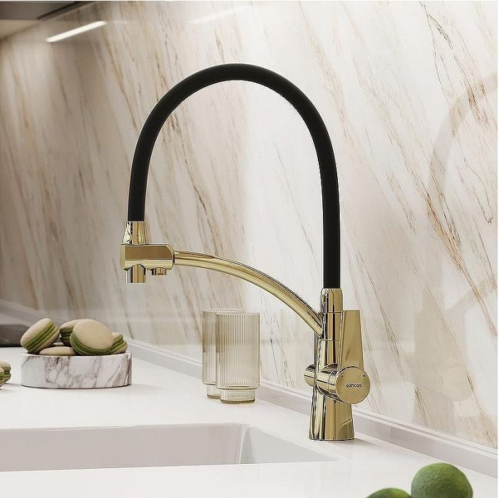 Смеситель для кухни Sancos Eri SC4001ZG Полированное золото Черный
