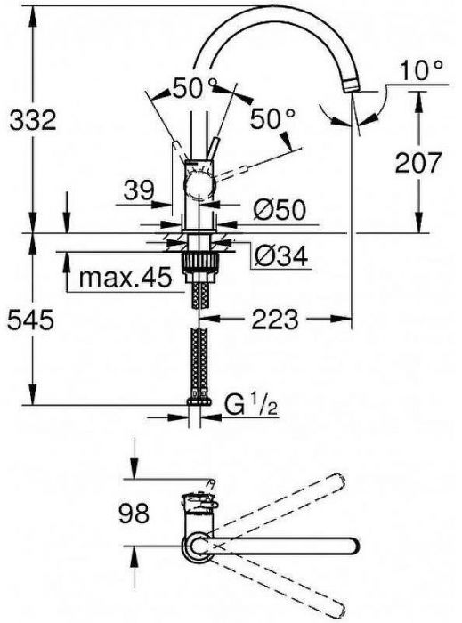 Смеситель для кухни Grohe BauClassic 31234001 Хром
