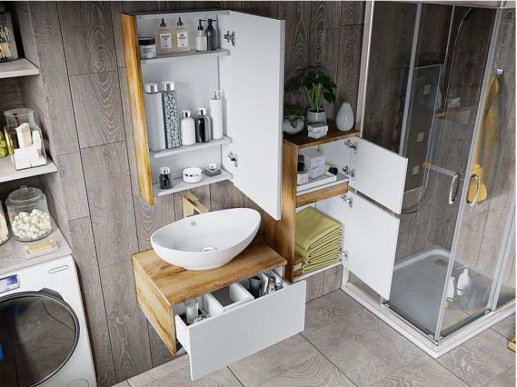 Тумба под раковину Misty Ива 60 П-Ива-01060-951Я подвесная Белая Дуб Вотан