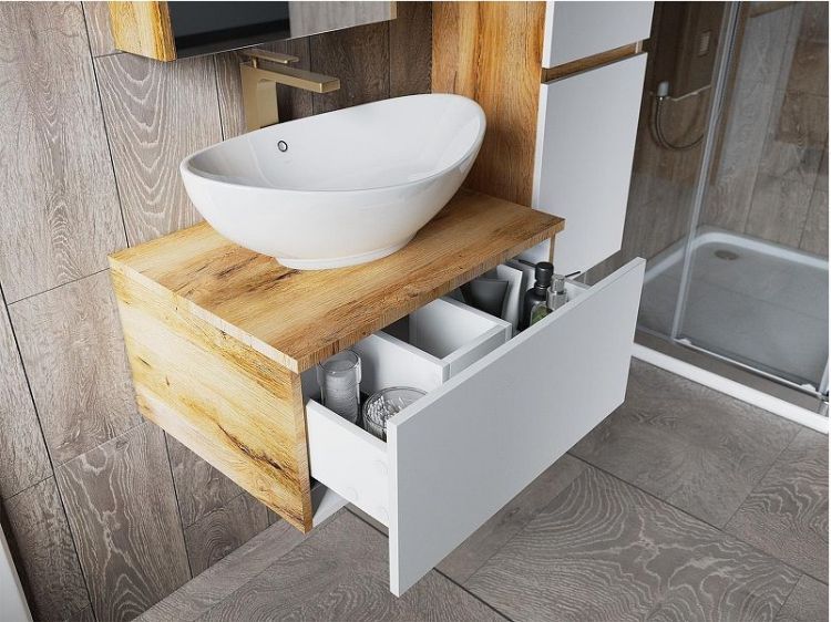 Тумба под раковину Misty Ива 60 П-Ива-01060-951Я подвесная Белая Дуб Вотан