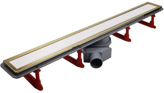 Душевой лоток Pestan Confluo Premium Line 950 White Glass Gold 13100126 с решеткой Белый глянцевый Золото глянцевое