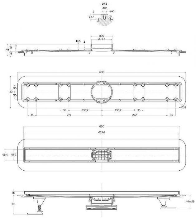 Душевой лоток BelBagno Luce BB-LD-LUCE-70-CR с решеткой Хром / под плитку