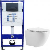 Комплект унитаза CeramaLux 2197 с инсталляцией WellWant Standart 50 WWISI111BB с сиденьем Микролифт и Черной матовой клавишей смыва