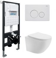 Комплект унитаза Abber Bequem AC1100T-AC0105-AC0121MW с сиденьем Микролифт и клавишей смыва цвет Белая матовая