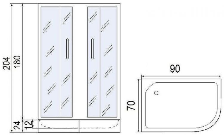 Душевой уголок Мономах ДУ 90x70 МЗ 10000005878 профиль Хром матовый стекло прозрачное с рисунком