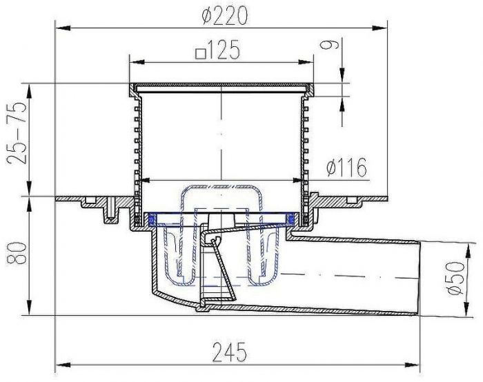 Душевой трап Paini 381AC с решеткой Черный матовый