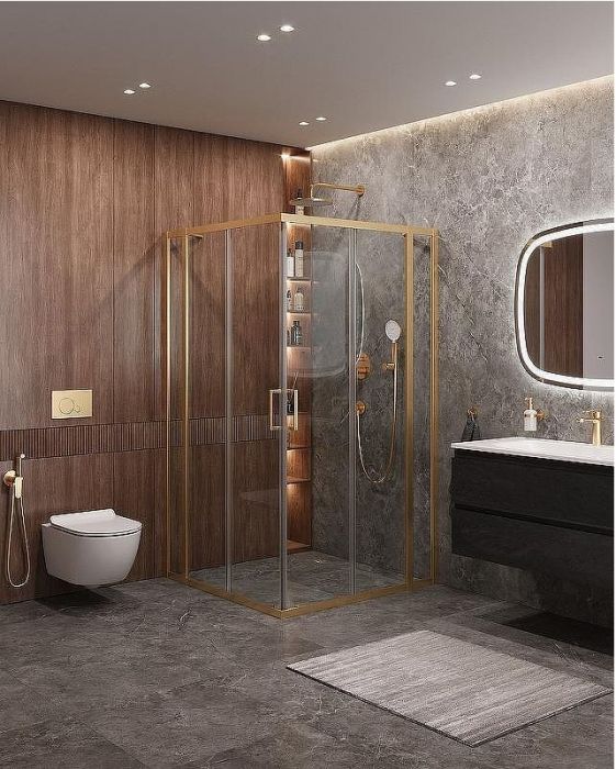 Душевой уголок Cezares Molveno 120x120 MOLVENO-A-22-90+30-C-BORO-IV профиль Брашированное золото стекло прозрачное