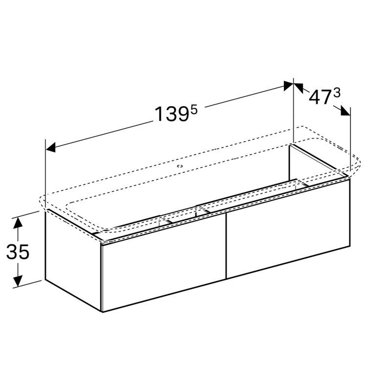 Тумба под раковину Geberit Xeno? 1395х350х475 мм, 2 ящика, матовый серый [500.348.00.1]