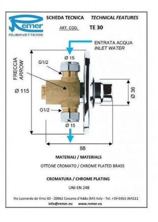 Запорный вентиль Remer TE30 Tempor порционный Хром