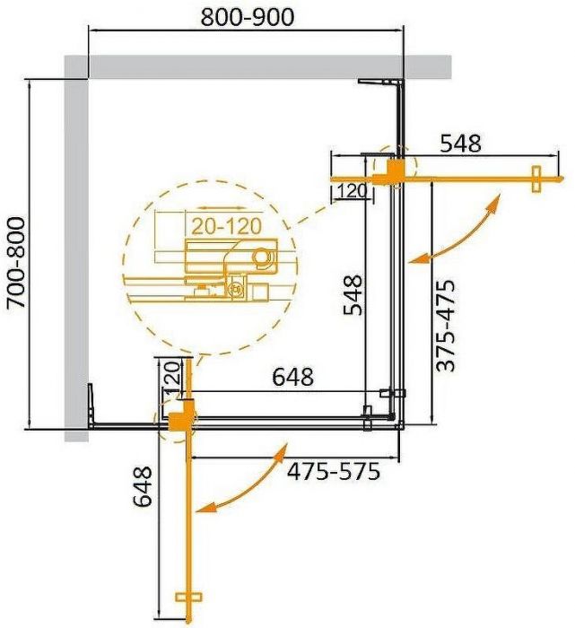 Душевой уголок Cezares Slider 90x80 SLIDER-AH-2-70/80-80/90-BR-Cr профиль Хром стекло бронзовое