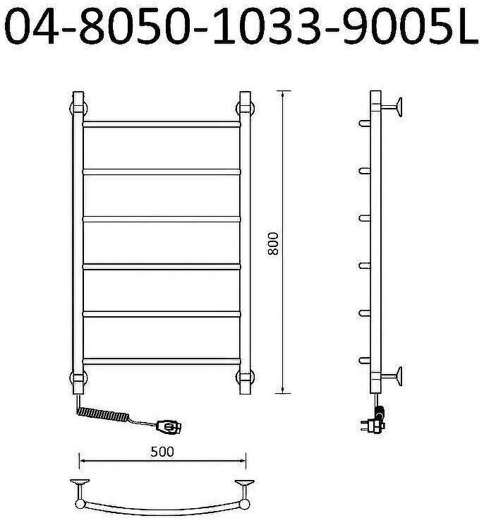 Электрический полотенцесушитель Маргроид Вид 4 800x500 04-8050-1033-9005L левый Черный матовый
