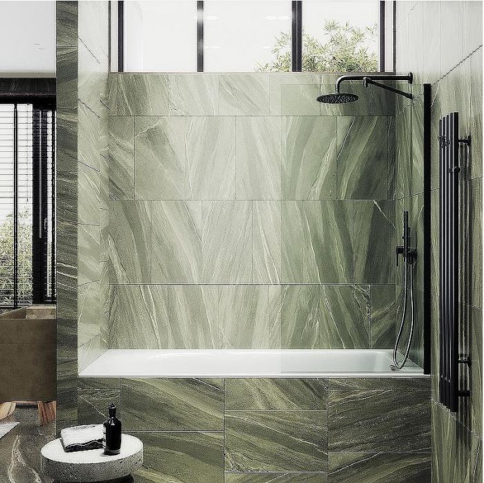 Шторка на ванну Maybah Glass MGV-61-6ш 500x1400 в широком профиле Черный стекло прозрачное