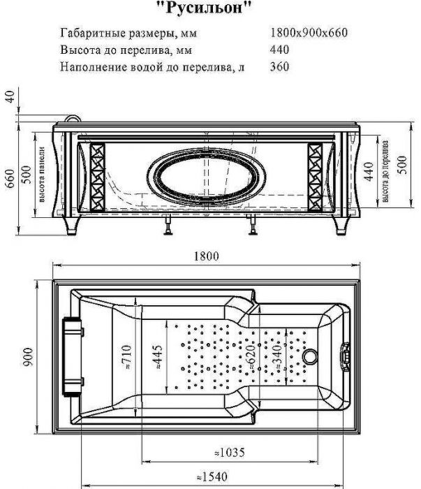 Акриловая ванна Radomir Fra Grande Руссильон 180x90 4-01-3-0-1-424 Золото без гидромассажа