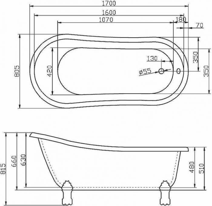 Акриловая ванна BelBagno 170x80 BB04 Белая