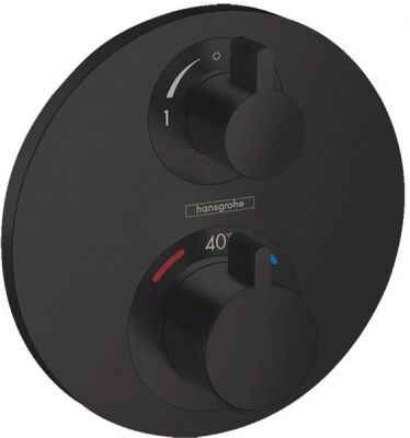 Hansgrohe Ecostat S Смеситель для душа, термостатический, встраиваемый, на 2 выхода, с запорным вентилем, внешняя часть, цвет: черный матовый