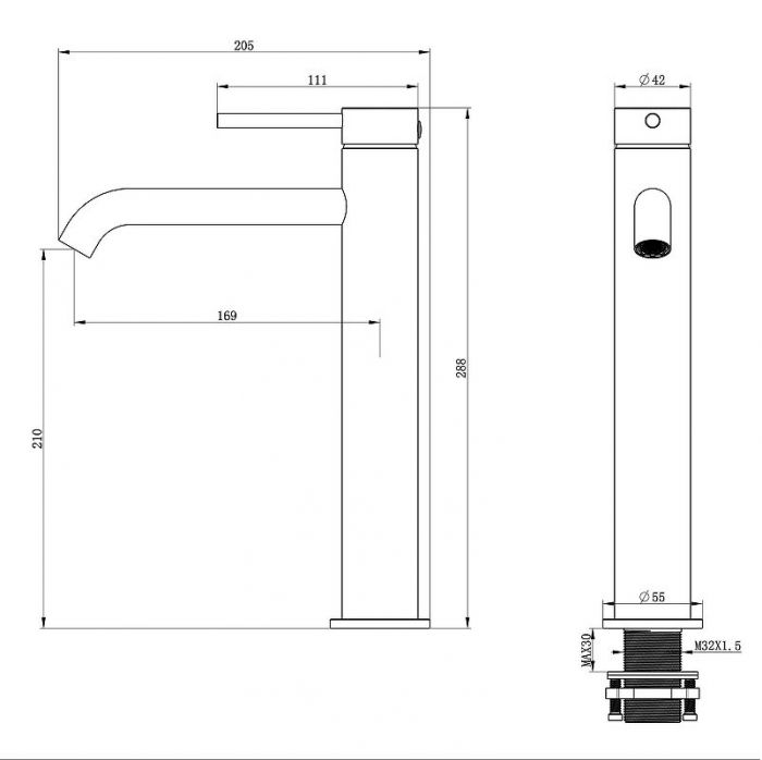 Смеситель для раковины Wonzon & Woghand Stick WW-88239017-MB цвет Черный матовый