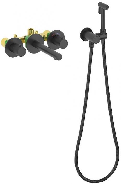Смеситель для раковины Timo Saona 2383/03SM с термостатом с гигиеническим душем цвет Черный матовый