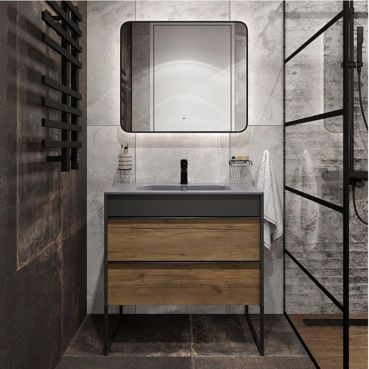 Зеркало DIWO Кострома 80 ЗЛП1748 с подсветкой цвет Черный с бесконтактным выключателем