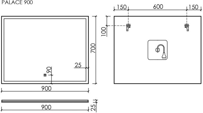 Зеркало SANCOS подсветкой Palace, 900х700 мм, PA900