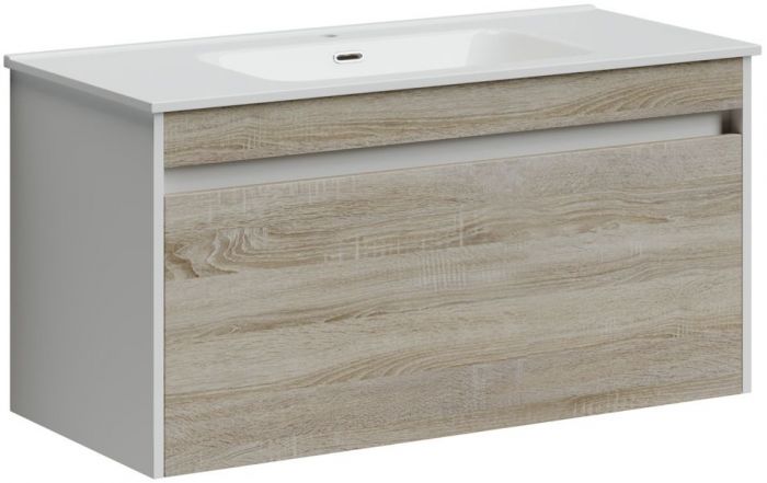 Тумба подвесная SANCOS под раковину Smart, дуб бардолино/белый 990х450х500, SM100E