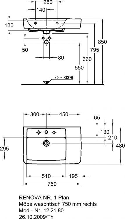 Раковина Keramag Renova Nr.1 Plan, 122180000