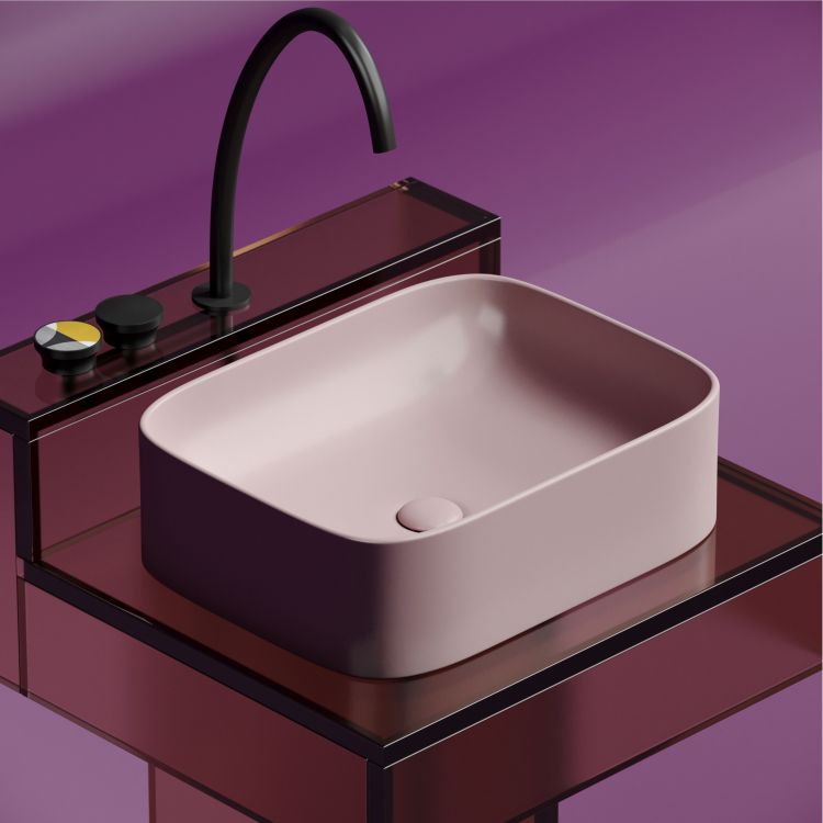 Умывальник чаша SANCOS Element накладная прямоугольная (цвет Розовый Матовый) 505x380x150мм, CN6052MP