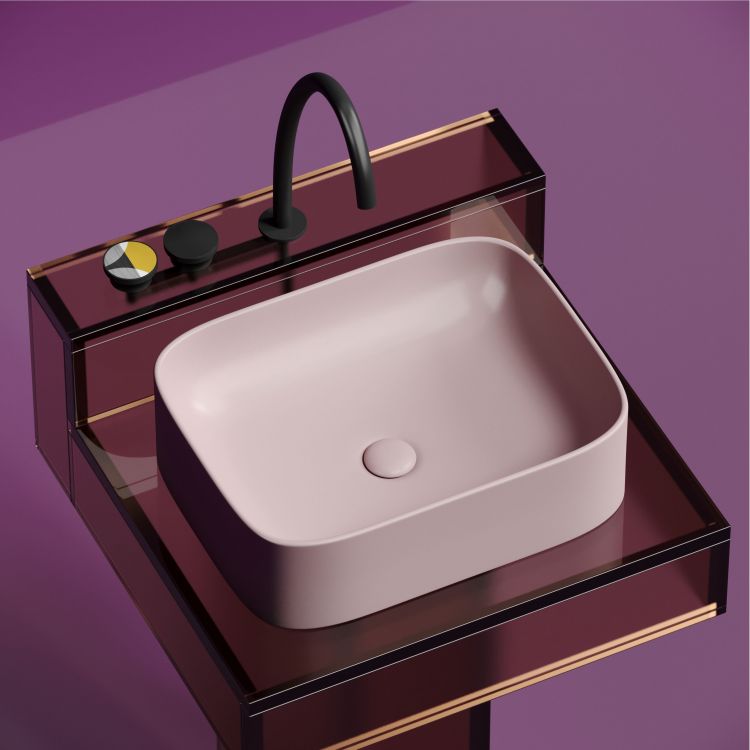 Умывальник чаша SANCOS Element накладная прямоугольная (цвет Розовый Матовый) 505x380x150мм, CN6052MP