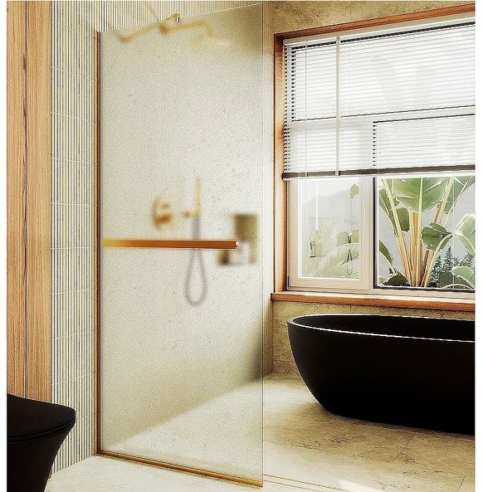 Душевая перегородка Maybah Glass MGD-737-3у 890x1950 в узком профиле Золото стекло сатиновое