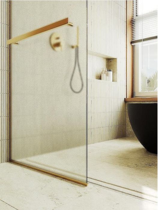 Душевая перегородка Maybah Glass MGD-737-3у 890x1950 в узком профиле Золото стекло сатиновое