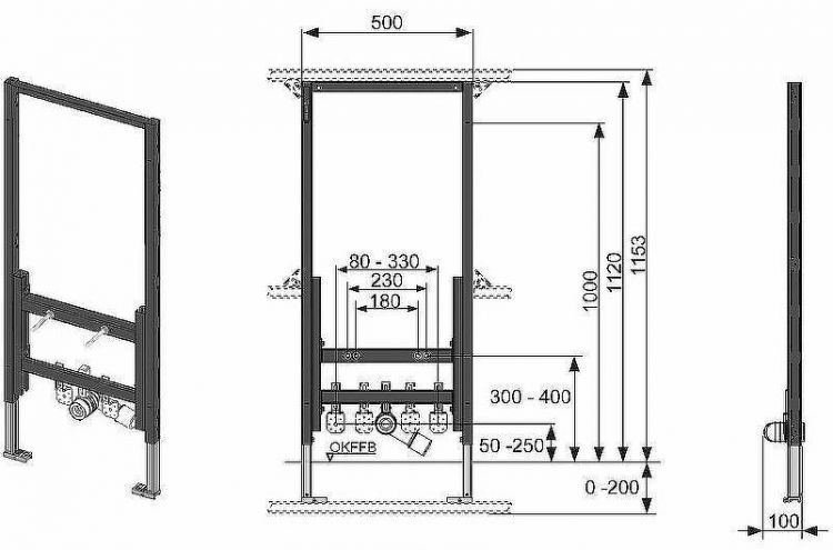 Инсталляция Tece Profil 9330000 для подвесного биде без шумоизоляционной пластины