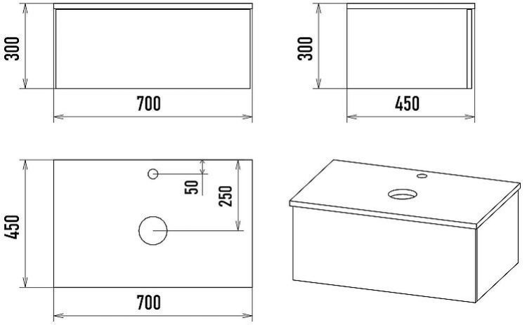 Тумба под раковину Misty Ива 70 П-Ива-01070-951Я подвесная Белая Дуб Вотан