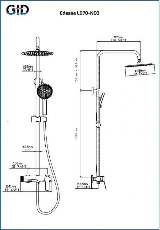 Душевая система Gid Edessa L070CHND3 цвет Хром