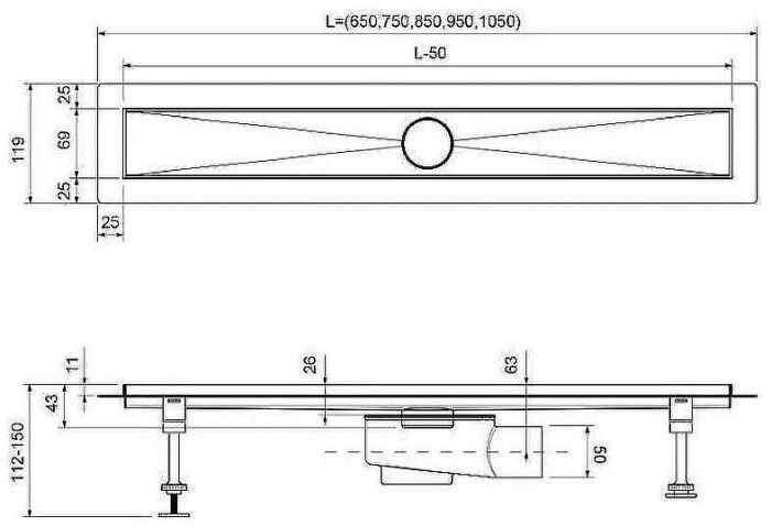 Душевой лоток Timo Drain System 70 DS230107/00 с решеткой Хром