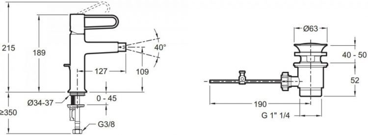 Смеситель для биде Jacob Delafon Odeon Rive Gauche E21033-CP-BL, корпус черный, ручка хром