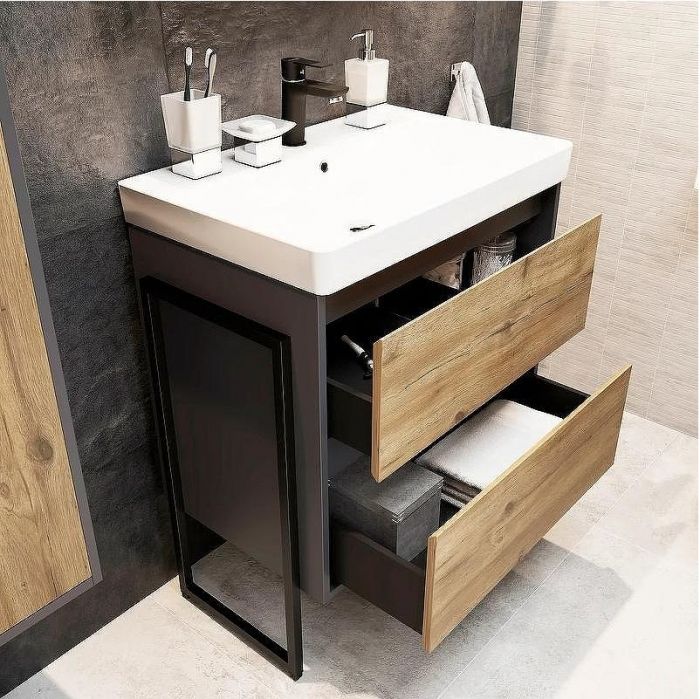 Комплект мебели для ванной STWORKI Кронборг 70 477819 Темное дерево Серый