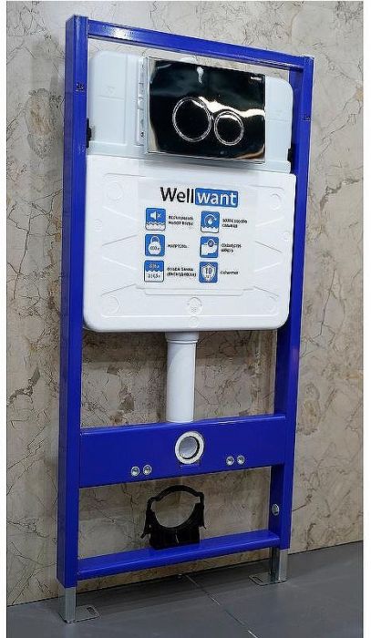 Комплект унитаза Aquatek Европа AQ1900-00 с инсталляцией WellWant Standart 50 WWISI1110B с сиденьем Микролифт и клавишей смыва Хром глянцевый