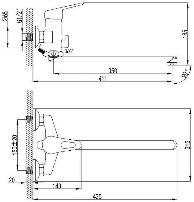 Смеситель для ванны Lemark Luna LM4151C универсальный Хром