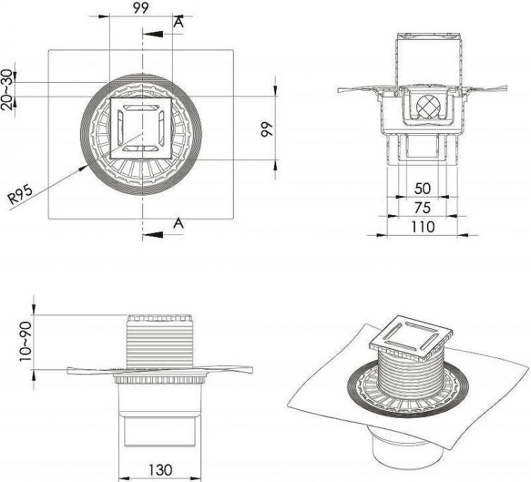 Душевой трап Berges Zentrum Norma 100x100 091462 с решеткой Хром Душевой трап Berges Zentrum Norma 100x100 091462 с решеткой Хром