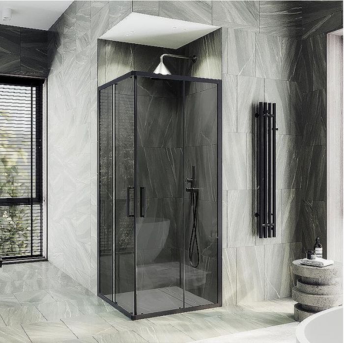 Душевой уголок Maybah Glass MGY-1328-6 900x900x1950 раздвижной профиль Черный стекло графитовое