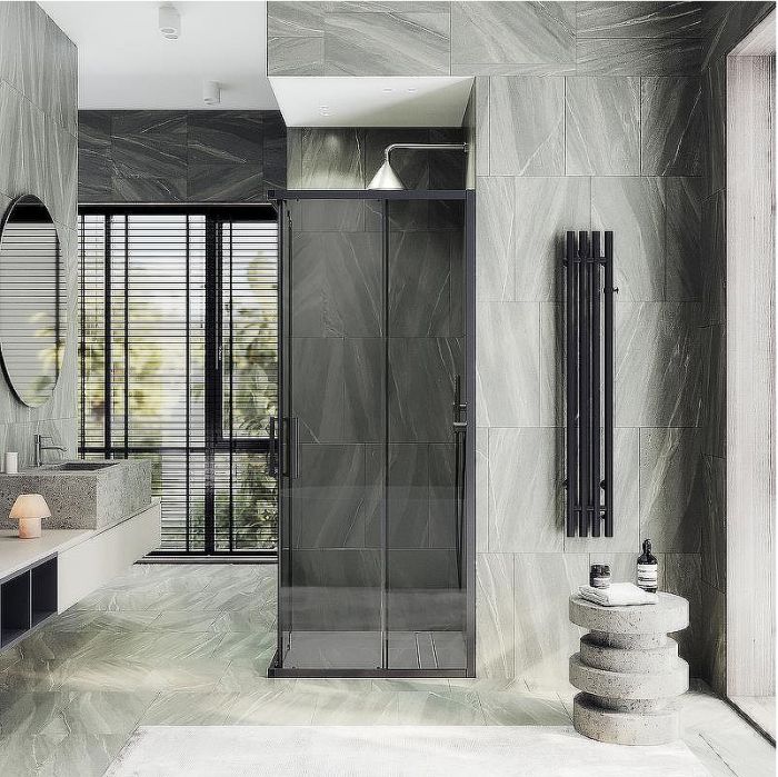 Душевой уголок Maybah Glass MGY-1328-6 900x900x1950 раздвижной профиль Черный стекло графитовое