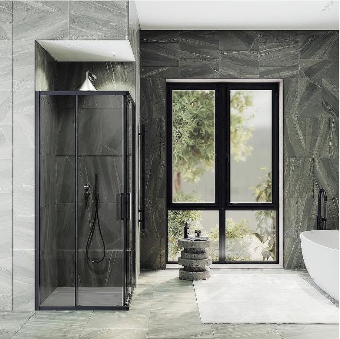 Душевой уголок Maybah Glass MGY-1328-6 900x900x1950 раздвижной профиль Черный стекло графитовое