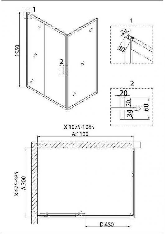 Душевой уголок Niagara Nova 110х70 NG-62-11A-A70 профиль Хром стекло прозрачное