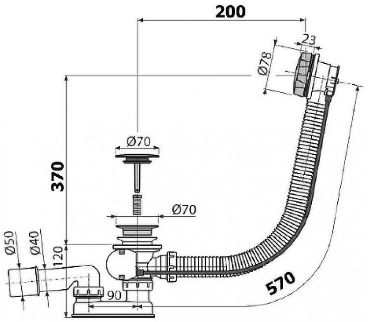 Слив-перелив Alcaplast AG210125260 (A55KM) полуавтомат Хром