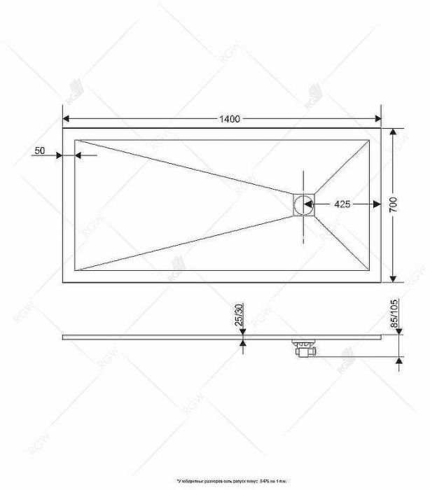 Душевой поддон из искусственного камня RGW Stone Tray ST-W 140x70 16152714-01 Белый