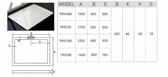 Душевой поддон из искусственного камня WeltWasser TR S 140x90 10000002768 Белый