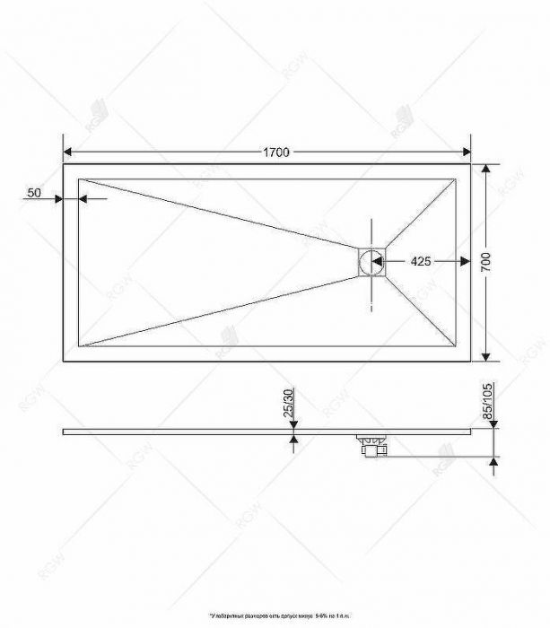 Душевой поддон из искусственного камня RGW Stone Tray ST-W 170х70 16152717-01 Белый