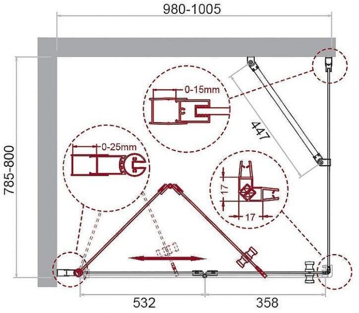Душевой уголок BelBagno Albano 100х80 ALBANO-ASH-1-100/80-C-Cr профиль Хром стекло прозрачное
