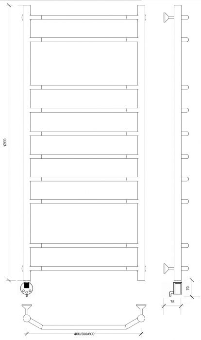 Полотенцесушитель электрический Secado Агата 2 120x50 черный матовый